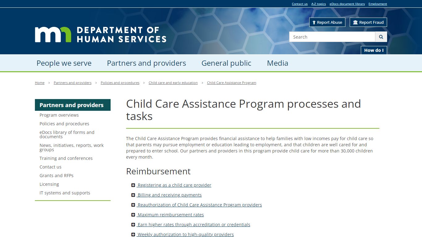 Child Care Assistance Program / Minnesota Department of Human Services