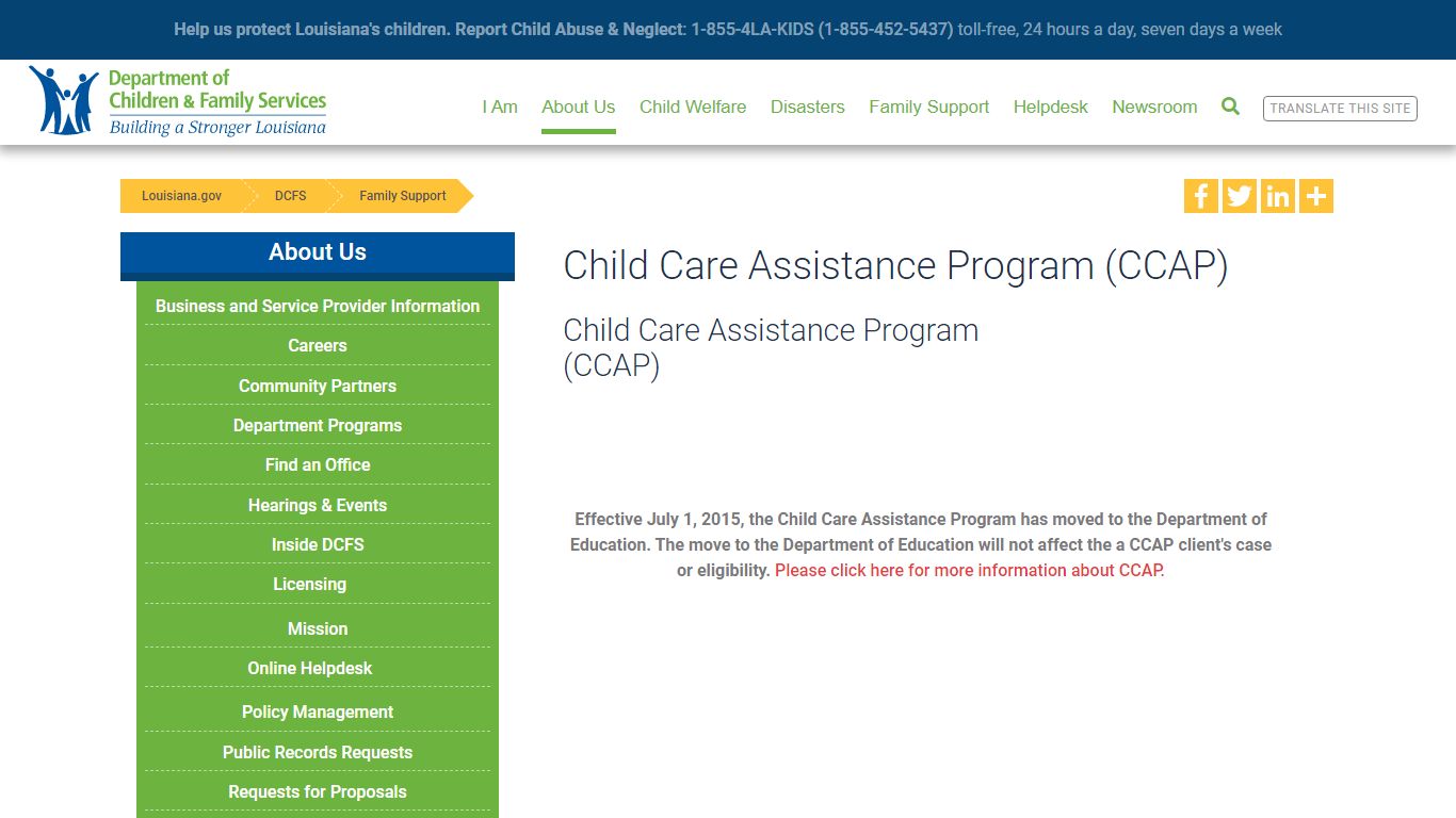 Child Care Assistance Program (CCAP) - Louisiana