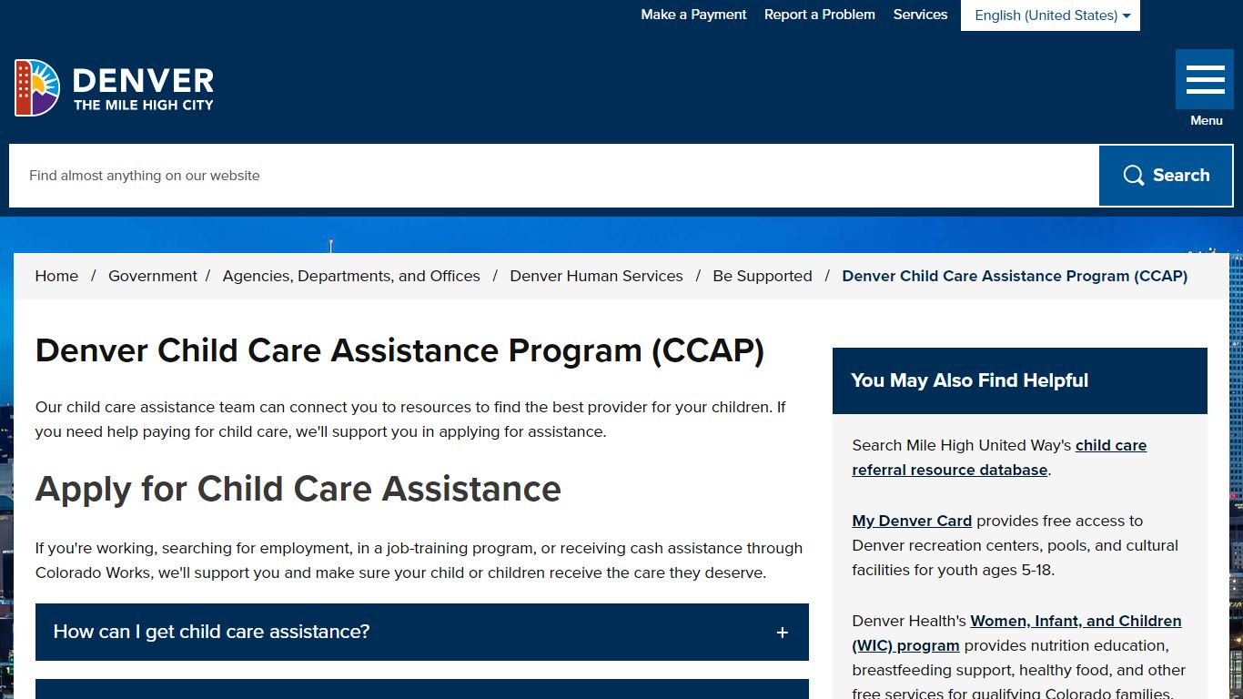 Denver Child Care Assistance Program (CCAP)