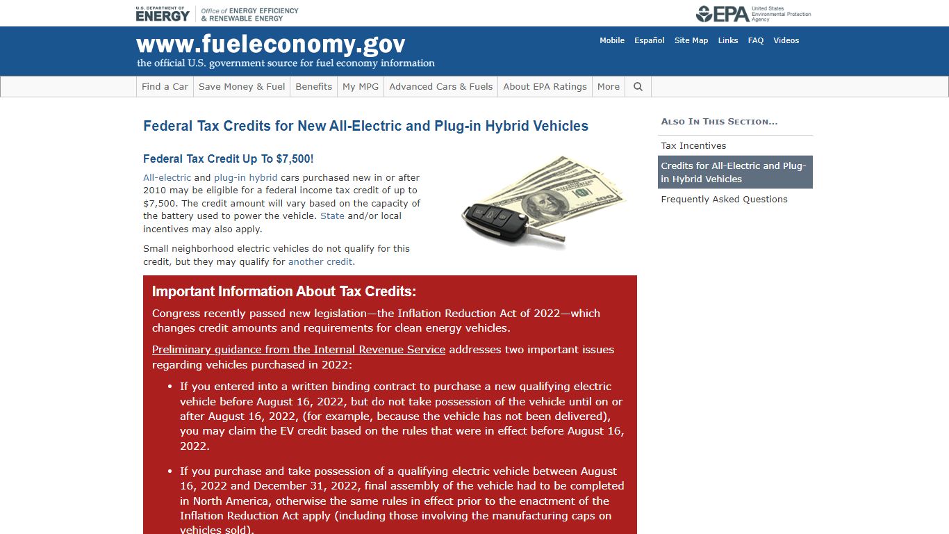 Federal Tax Credits for All-Electric and Plug-in Hybrid Vehicles