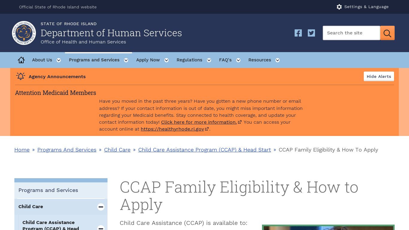 CCAP Family Eligibility & How to Apply - RI DHS